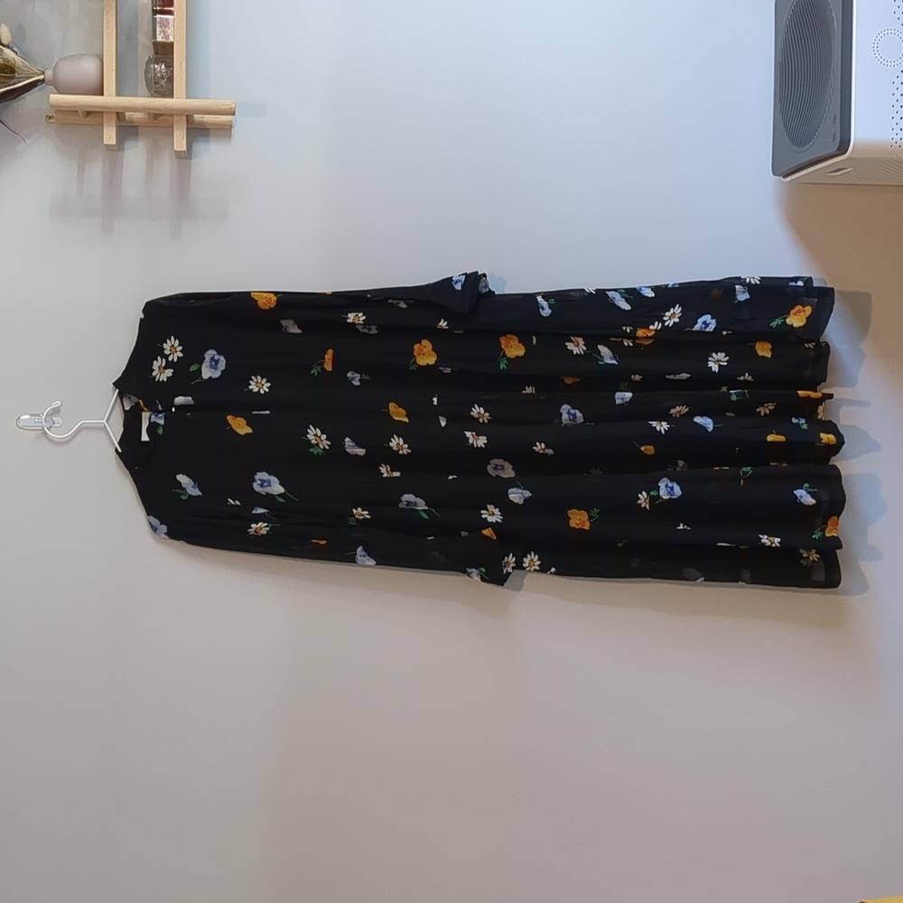 Never worn Ganni maxi dress, black, sheer, floral, ruffle skirt, sz L (8-10)